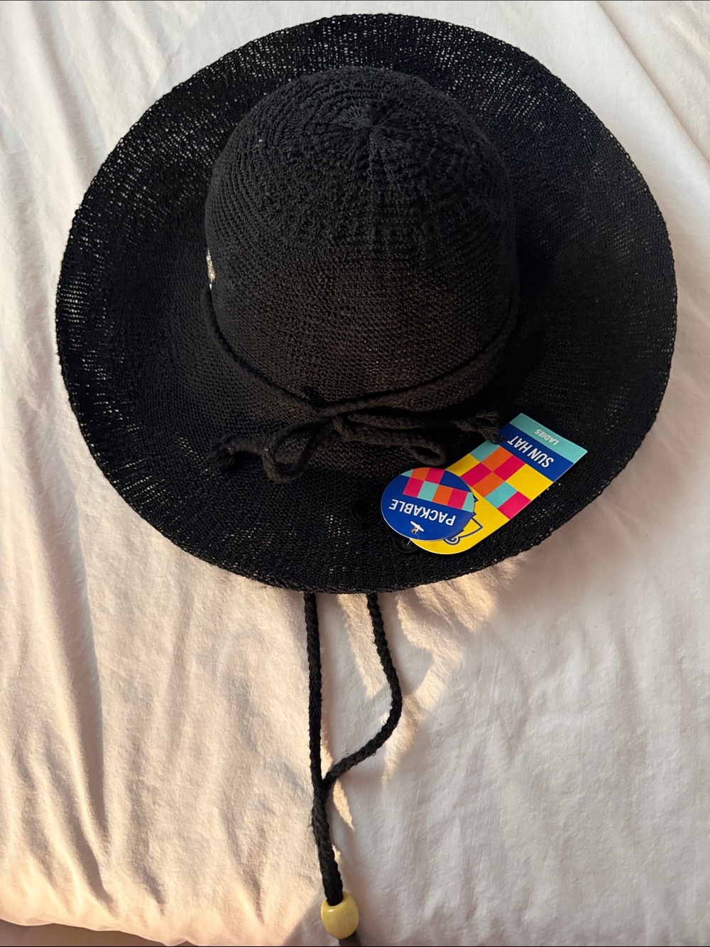 Kids Black Sun Hat with Chin Tie